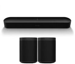 Sonos BEAM Soundbar + 2X ONE SL Surroundlautsprecher Schwarz