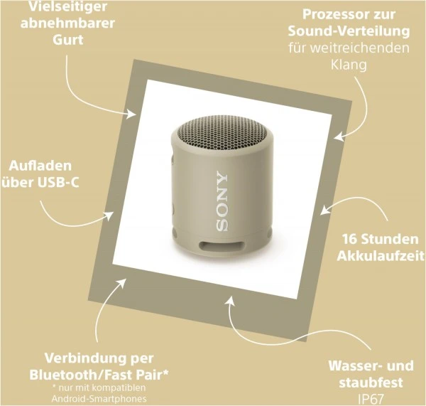 Sony SRS-XB13 Bluetooth-Lautsprecher Taupe – Bild 5