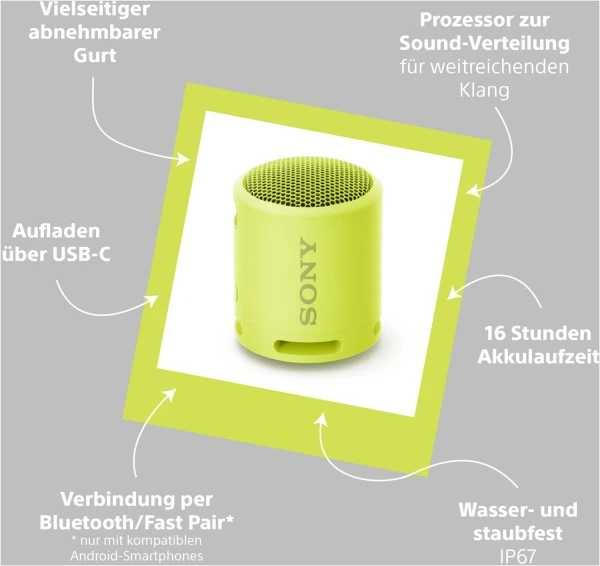 Sony SRS-XB13 Bluetooth-Lautsprecher Gelb – Bild 5